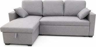 Concept Usine Sof&aacute; esquinero convertible de 3 plazas con ba&uacute;l en tela gris