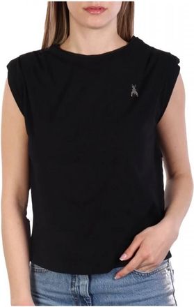 Patrizia Pepe Mouwloos Katoenen T-Shirt - Dames - Tops zonder mouwen - Zwart - XL - Katoen - Tops