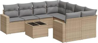 vidaXL Set De Sof&aacute;s De Jard&iacute;n 9 Pzas Con Cojines Rat&aacute;n Sint&eacute;tico Beige Vidaxl