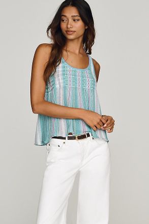Maeve Scoop-Neck Textured Stripe Swing Tank Top