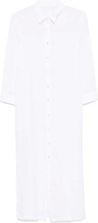 120% Lino 120% Lino, Shirt Dresses, female, White, Size: 2XS White Linen Shirt Dress with Buttons