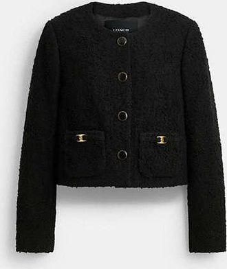 Coach Womens Heritage C Boucle Jacket in Black, Size X-Small