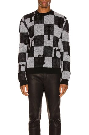 Amiri Logo Check Cashmere Crewneck Sweater In Black White