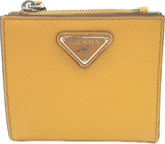 Prada Orange Saffiano Triangle Wallet (Bi-Fold) (Pre-Owned)