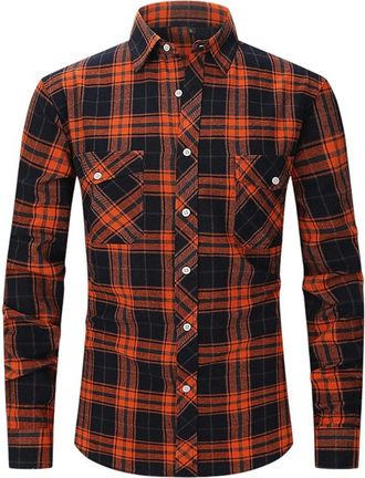 Generic Dirndl Blouse Flannel Shirt for Men Western Cowboy Pearl Snap Shirts for Men Long Sleeve Buttons Down Plaid Shirt (Brick Red, XL)