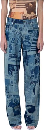 Jean Paul Gaultier Jeans, Dames, Blauw, W32, Katoen, Newspaper Print Jeans