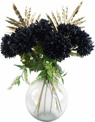 Leaf 95cm Black Chrysanthemum Bundle Glass Ball Vase