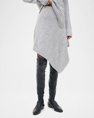 Staud Veer Asymmetric Cable-Knit Skirt