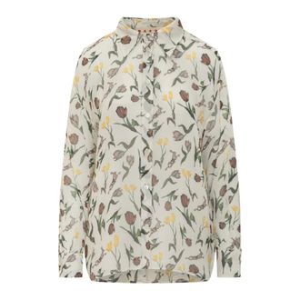 Marni Shirts, female, Multicolor, Size: XS Chiffon Shirt with Tulip and Hare Print
