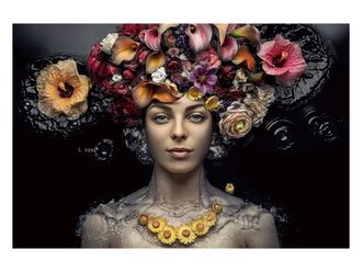 Schubiger M&ouml;bel Digitaldruck auf Glas Damen mit Blumenper&uuml;cke 100x150 cm