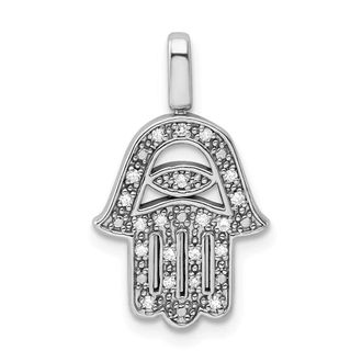 Diamond2Deal Sterling Silver 0.2ct. Black & White Diamond Reverible Hamsa Pendant