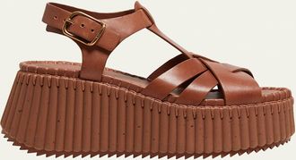 Chlo&eacute; Nama Leather T-Strap Platform Sandals
