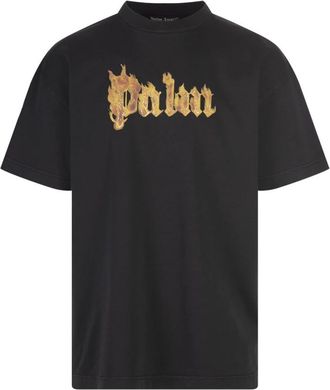 Palm Angels Flamed Logo Zwart T-shirt - Heren - T-shirts - Zwart - M - Katoen - Tops