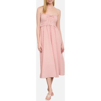 Blu Pepper Stripe Ruffle Shirred Seersucker Midi Dress at Nordstrom Rack, Size Medium