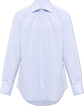 Brioni Klassiek overhemd - Heren - Zakelijke Overhemden - Blauw - L - Katoen - Overhemden