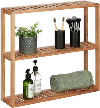 Relaxdays Relaxdays Wall Shelf, 3 Levels, Narrow Wooden Storage, Bathroom, Kitchen, Standing & Hanging, 54 x 60 x 15 cm, Natural