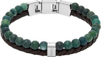 Fossil Townsman Beads Multi-Strand Armband - Heren - Accessoires - Groen - Maat: ONE Size Leer