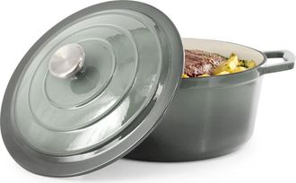 MegaChef 5 Quarts Round Enameled Cast Iron Casserole with Lid in Gray at Nordstrom