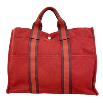 Herm&egrave;s Red Color Canvas Tote Bag (Pre-Owned)