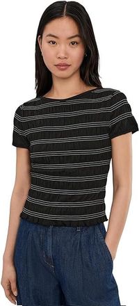 Madewell Smocked Short-Sleeve Top Womens Clothing Jet Black : LG (Womens 10-12), Cotton/Modal