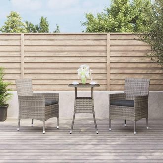 vidaXL Mesita Y Sillas Jard&iacute;n 3 Pzas Y Cojines Rat&aacute;n Sint&eacute;tico Gris Vidaxl