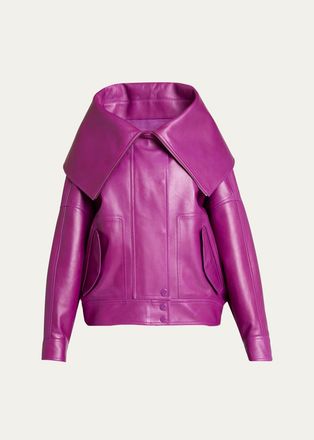Balenciaga High-Collar Leather Bomber Jacket