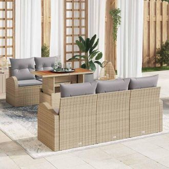 vidaXL Conjunto De Sof&aacute; De Jard&iacute;n Con Coj&iacute;n 6 Pcs Beige Y Gris Claro Vidaxl