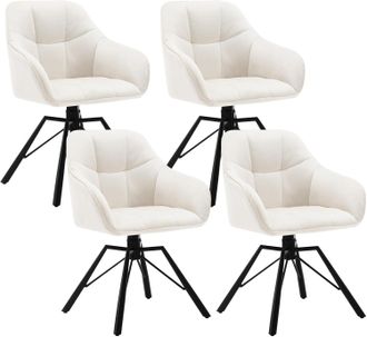 Woltu 4x Silla De Comedor Decorativas Tapizadas En Terciopelo Transpirable Con Respaldo Ergon&oacute;mico Reposabrazos Y Patas De Metal 58x54x82 Cm Crema B - Woltu