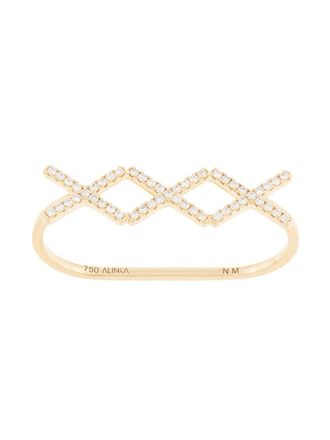 Alinka 18kt geel gouden KATIA TRIO tweevingerige ring met diamant