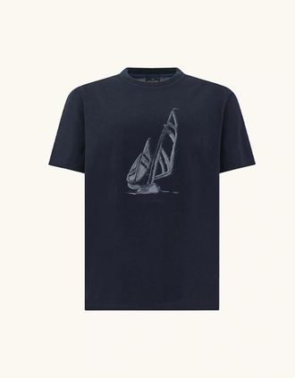 Paul & Shark Mens Paul & Shark Structured Cotton Jersey T-Shirt with Graphic Print - Blue - Size: 38