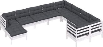 vidaXL Muebles De Jard&iacute;n 10 Pzas Con Cojines Blanco Madera De Pino Vidaxl