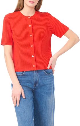 Halogen Ribbed Short Sleeve Cardigan in Marachino Red at Nordstrom Rack, Size X-Large