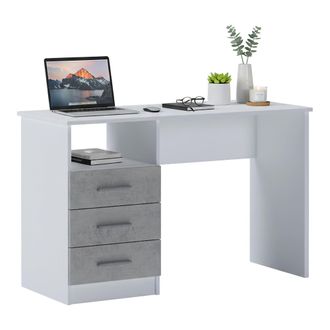 Dmora Escritorio Ardauli, Escritorio Multiusos, Mesa De Oficina Para Pc, El Plan De Trabajo, 120x48h75 Cm, Blanco Y Cemento - Dmora