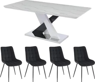 Vente-Unique Conjunto mesa EVAELA + 4 sillas OLLUA - Blanco y negro