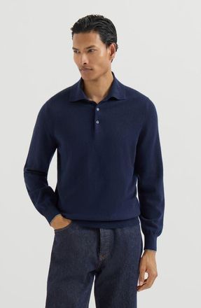 Brunello Cucinelli Cashmere knit polo shirt in Navy Blue at Nordstrom, Size 56