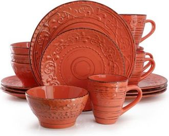 Elama Malibu Jasper 16-Piece Stoneware Dinnerware Set in Orange at Nordstrom