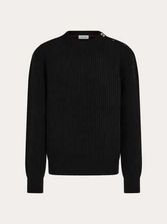 Ferragamo Men Rib knit crew neck sweater with Hug buckle detail Black