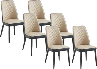 Vente-Unique Juego de 6 sillas de piel sint&eacute;tica y metal - Beige y antracita - MILDURA
