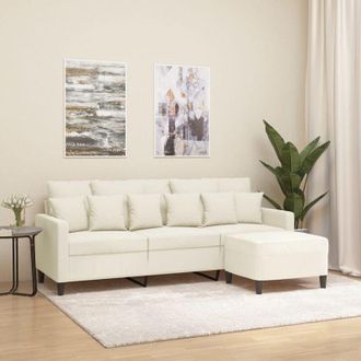 vidaXL Vidaxl - Sof&aacute; De 3 Plazas Con Taburete De Terciopelo Crema 180 Cm