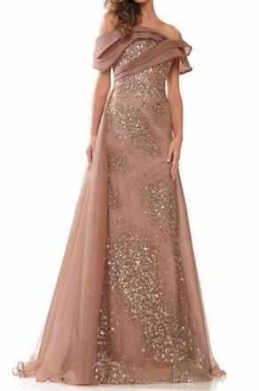 Colors Dress Overskirt Embellished Gown In Coffee