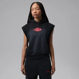 Nike Jordan Womens Jordan Flight Fleece French Terry Short-Sleeve Hoodie in White | IM6961-272