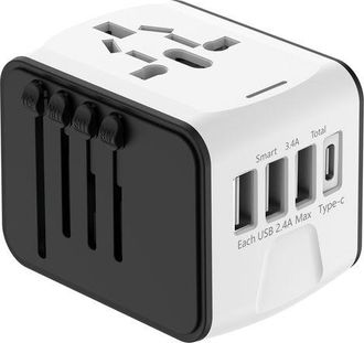 OEM Adaptador De Viaje Internacional Universal Con 3 Puertos Usb Y 1 Puerto Tipo-c, 1500 W, Enchufe Franc&eacute;s Para Ee. Uu., Canad&aacute;, Reino Unido, Ue, Austral