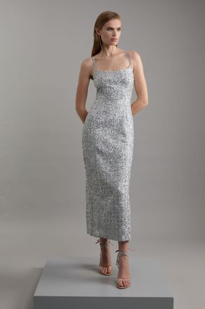 Karen Millen Petite Sequin Metallic Boucle Tailored Midaxi Dress