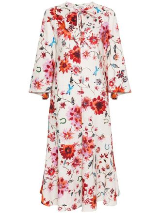 Dorothee Schumacher floral-print linen midi dress - Neutrals