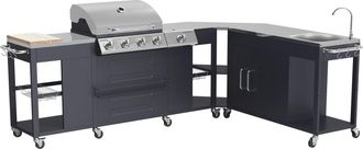 Happy Garden Cocina esquinera exterior 4+1 quemadores en acero inoxidable negro