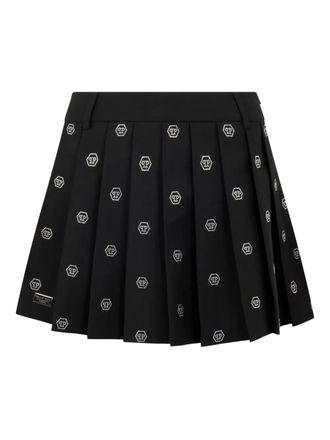 Philipp Plein pleated monogram-strass miniskirt - Black