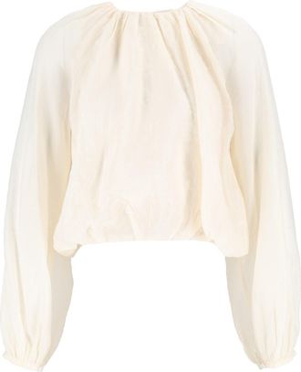 Eleh Cream Voluminous Sleeves Pleated Cropped Blouse