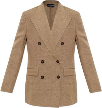 Dolce & Gabbana Double-breasted blazer met dubbele split - Dames - Blazers - Beige - XS - Leer - Jassen