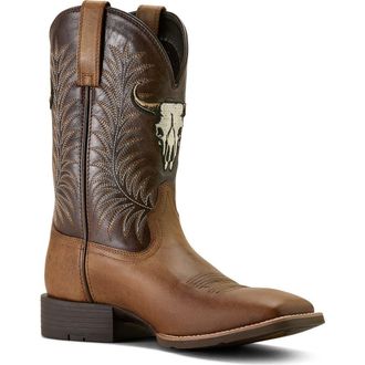 Ariat Sport Steer Skull Wide Square Toe Cowboy Boot in Brown at Nordstrom, Size 10.5
