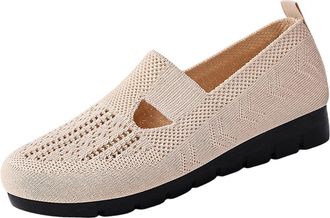 Generic Ladies Slip On Shoes Breathable Mesh Walking Shoe Solid Color Breathable Lightweight Comfortable Classic Casual Shoes Running Gym Beige